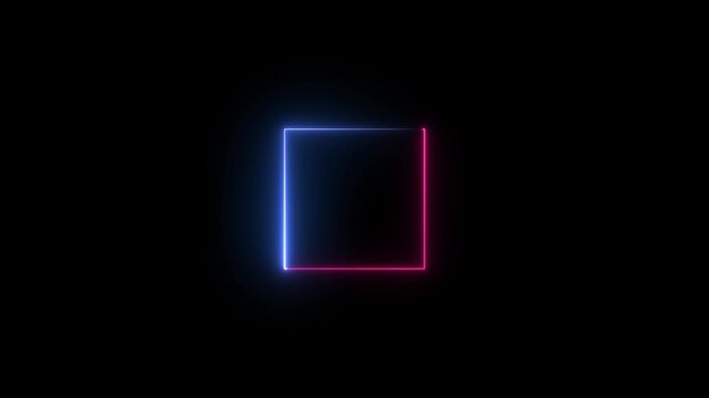 Multicolor neon effect rectangle frame line seamless looping video. Square flowing Multicolor neon light frame on black background 4k video animation.