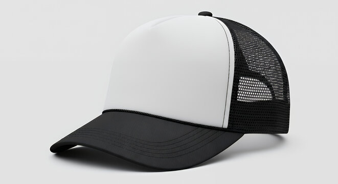 Blank black and white trucker hat mockup half-turned view hat mockup mockup cap hat template fashion clothing baseball front sport isolated blank