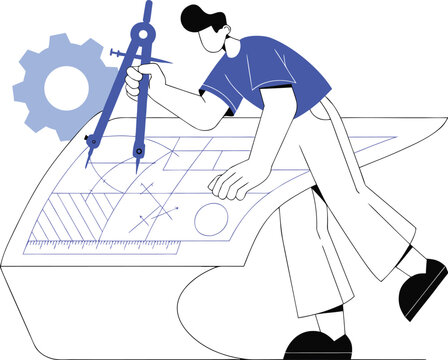 Engineer Drawing Blueprint with Compass