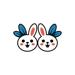 Obraz premium A cute cartoon rabbit icon with blue ears and smiling face