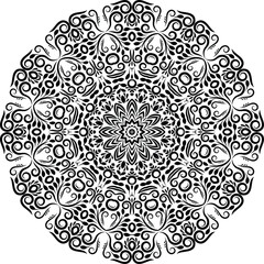 Fototapeta premium Intricate black mandala design with floral patterns and swirling shapes on white background