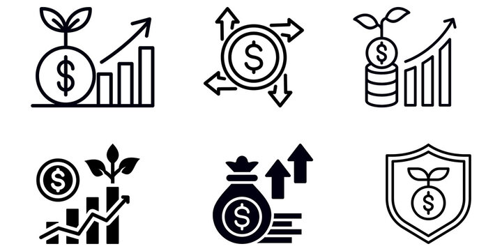 Finance icon set. Doller Money icons. Business chart with arrow growth icon isolated on transparent background