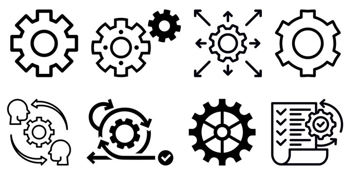 Gear process engineering icons set isolated on transparent background