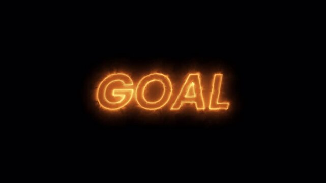 Glowing orange neon goal text animation with saber light effect on dark background, 4k video