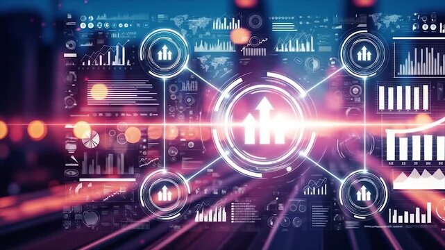 futuristic blockchain technology network with glowing digital nodes and cityscape background