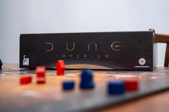 Tallinn, Estonia - March 29, 2026: Dune Imperium board game by Legendary Entertainment and Dire Wolf. Strategy tabletop game based on Dune franchise.
