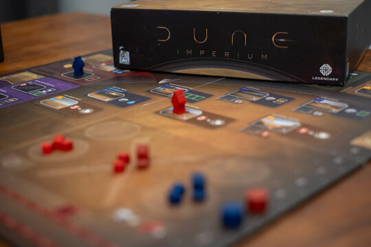 Tallinn, Estonia - March 29, 2026: Dune Imperium board game by Legendary Entertainment and Dire Wolf. Strategy tabletop game based on Dune franchise.