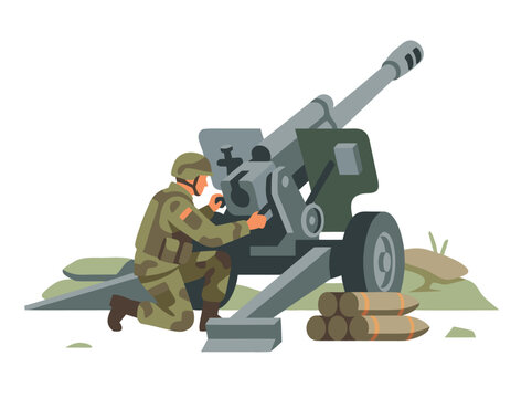 Soldier Operating Artillery Gun.