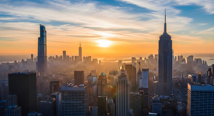 Fototapeta premium New York City skyline at sunrise.