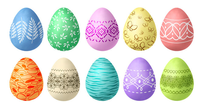 Set of multicolored isolated Easter eggs in delicate tones