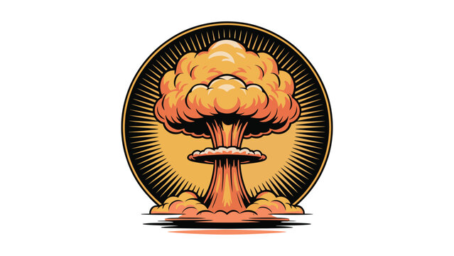 Nuclear explosion illustration with mushroom cloud symbol danger disaster energy crisis concept radiation risk awareness modern detailed vector design