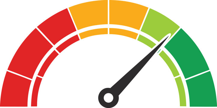 Circular credit score meter with gradient scale and black pointer circular meter