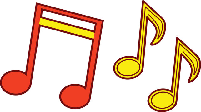 Bold doodle musical notes with thick outlines and yellow fill