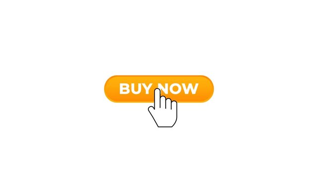 Buy now button animation with hand cursor click motion on white background and green screen. 4K animated buy now button for shopping button explainer, promotion overlay, and buy now motion graphics.