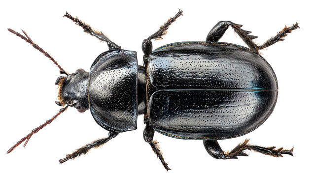 Macro studio shot of a black shining beetle isolated on transparent background