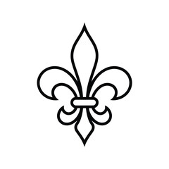 A detailed black and white illustration of a fleur de lis emblem © firoj