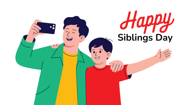 Happy Siblings Day illustration with brothers taking selfie friendship bonding family love relationship concept children celebration modern flat vector design