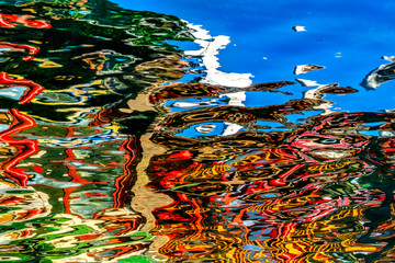 Colorful Red Blue White Water Reflection Abstract Houhai Lake Beijing China © Bill Perry