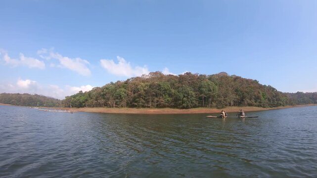 View of beautiful Periyar Lake (Kerala, India) - video taken while crossing the lake on a bamboo raft