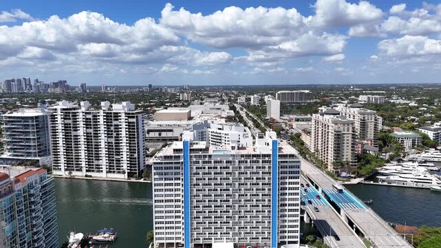 Waterfront condos at the Sunrise Blvd drawbridge in Fort Lauderdale Beach in Broward County, Florida.