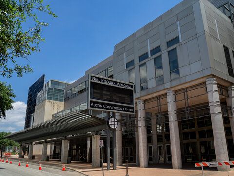 Neal Kocurek Memoriał Austin Convention Center Billboard Sign Outside of Building in Downtown Austin, Texas