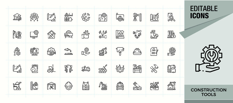 Construction Tools icon set. Plumbing vector icon set. Included construction, mechanic, paint, tool, build, house and more. Vector illustration.