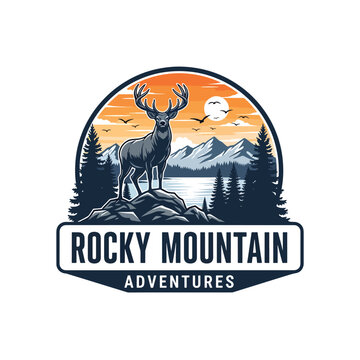 Majestic deer in a scenic mountain wilderness at sunset, an outdoor adventure illustration.