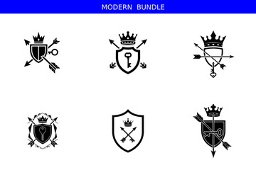 Fototapeta premium Modern bundle of shield and crown logos with arrows and keys