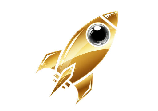 A stylized cartoon rocket with a single eye and a smiling face isolated on transparent background