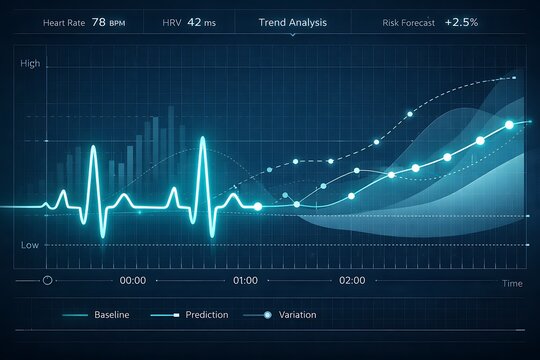 Advanced Health Analytics Dashboard with ECG Waveform, HRV Data, Trend Analysis and Risk Prediction Visualization