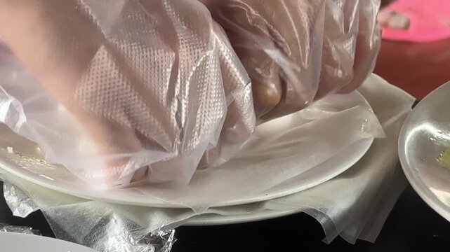 Making a Vietnamese Rice Paper Roll with Grilled Fish and Vegetable