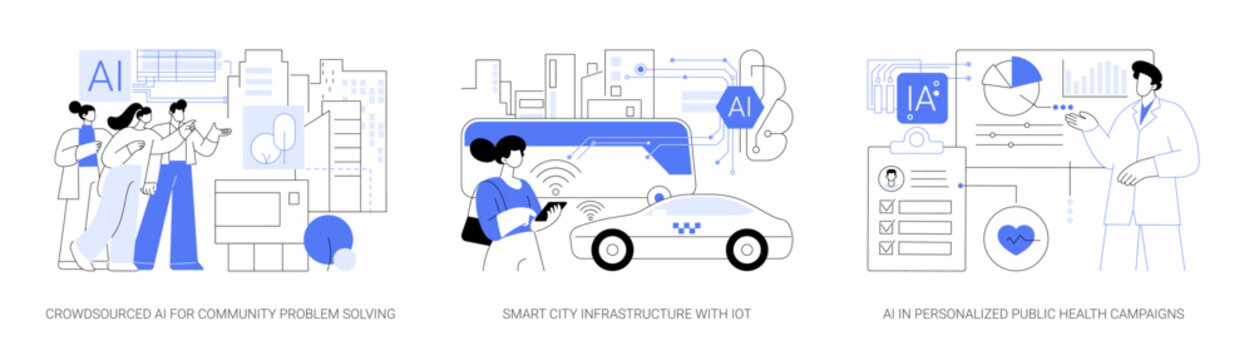 AI and IoT for Smarter, Sustainable Communities abstract concept vector illustrations.