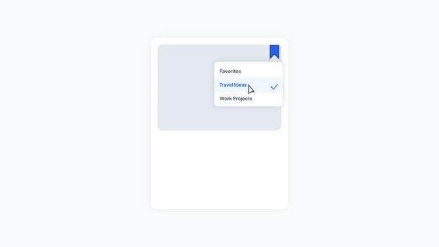 User Interface Bookmark Dropdown Menu with Cursor Selection Isolated on White Background