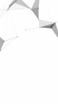 This presents a visually striking representation of a complex network, comprising numerous gray triangles and blue dots interconnected in a dynamic and intricate pattern. The abstract design creates a