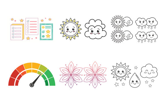 Weather forecast with gauge and flowers weather forecast symbols cloud rain