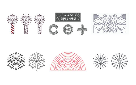 Chalk marks and festive fireworks snowflakes arch plus sign