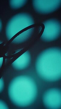 Vibrant Artistic Scene. Colorful Bokeh With Shadow Effects. Dynamic Silhouettes Amidst Retro Dot Patterns. Energetic Studio Setting With Rhythmic Racket Interactions And Shadows