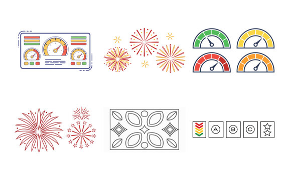 Colorful including gauges and fireworks meters dials speedometers
