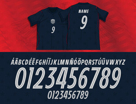 united states font, usa soccer, usa football, font vector team usa 2026 kit sport style. United States soccer font. Condensed sport type system with refined curves and balanced spacing