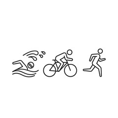 Obraz premium Triathlon sports icons set, minimalist line art swimming cycling and running symbols, black and white athlete vector