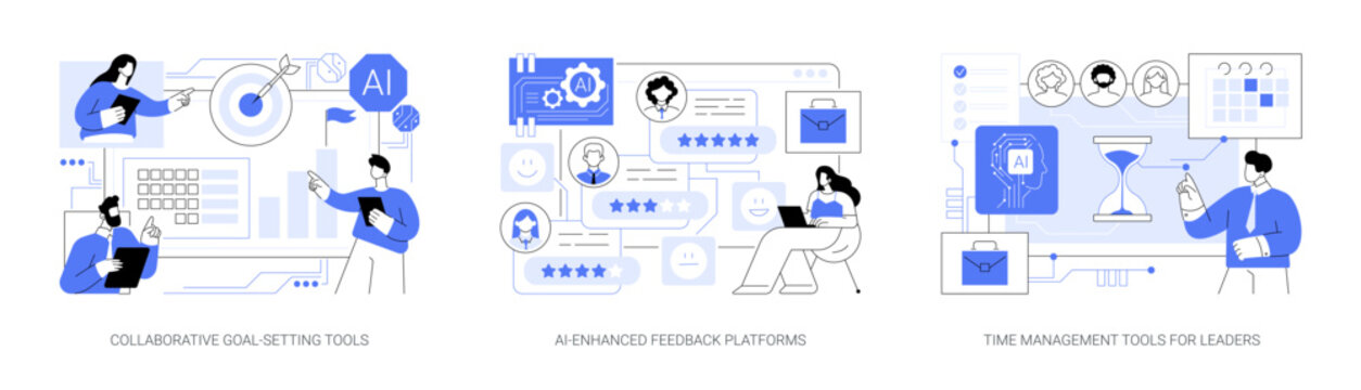 AI and Digital Tools for Effective Leadership abstract concept vector illustrations.