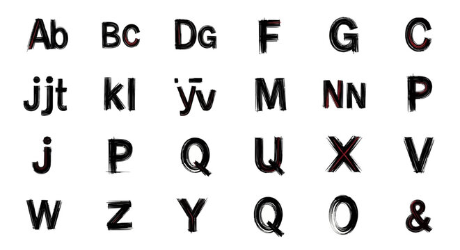 Letters and characters on white background.