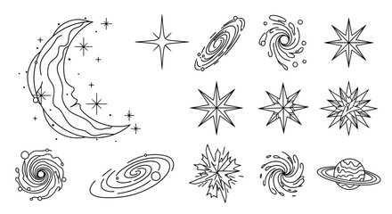 Black and white celestial body drawings. © ciko