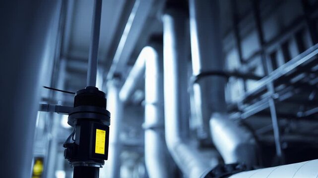 Industrial sensor monitoring processes in a factory, controlling automation and technology for efficient manufacturing with metal machinery and energy systems