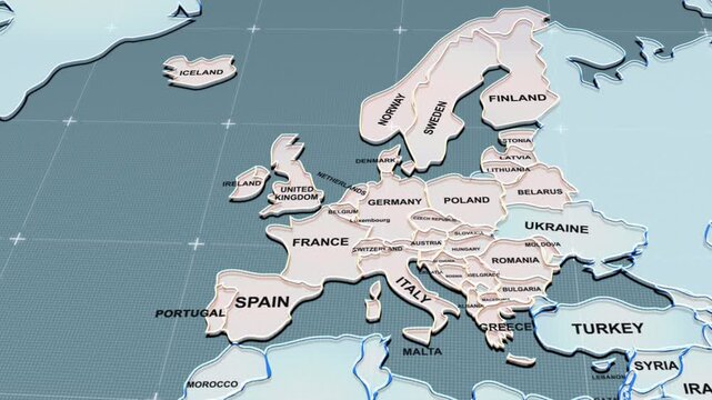 a digital-style map of parts of Europe and Scandinavia, 3d rendering, Illustration, Europe map,