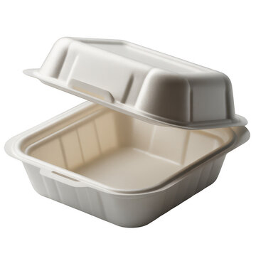 White compostable takeaway food container isolated on transparent background