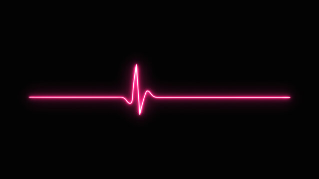 Vibrant pink neon glowing heartbeat line or electrocardiogram pulse wave, representing medical health, life, and vital technology, isolated on black background