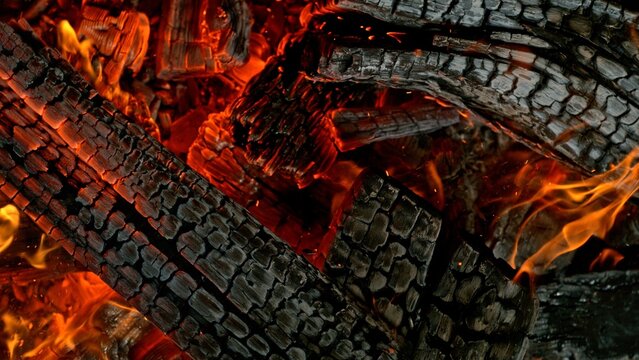 Super Slow Motion of Hot Embers with Flying Sparks