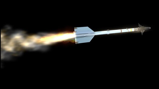 Military missile flying in the sky with fire and smoke hypersonic supersonic ballistic cruise missile 3d render