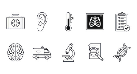 Fototapeta premium Medical Icons Set: Healthcare, Science, and Diagnosis Symbols